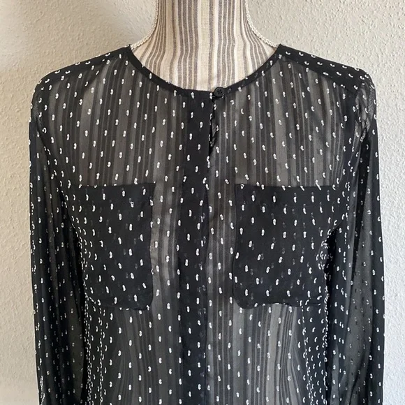 LOFT Black sheer button down blouse - Picture 5 of 8